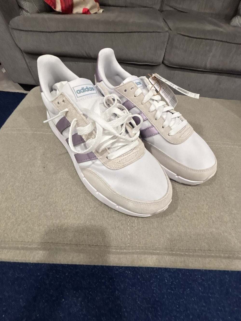 Adidas Run 60s 2.0 Women's White Metallic Lilac Sneakers Size 9.5